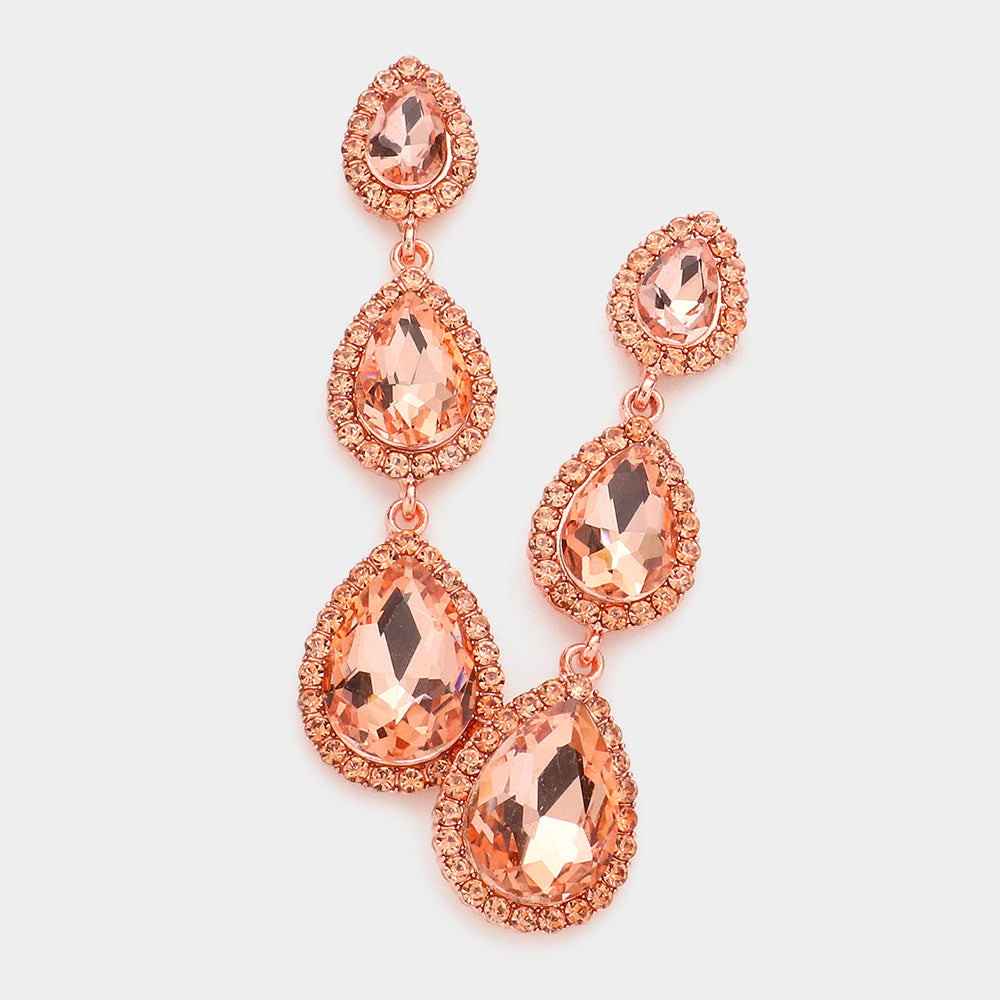 Peach Triple Teardrop Pageant Earrings | Prom Earrings | Evening Earrings