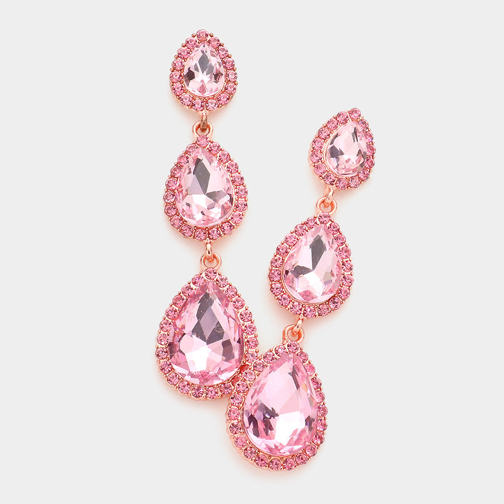Pink Triple Teardrop Pageant Earrings | Prom Earrings | Evening Earrings