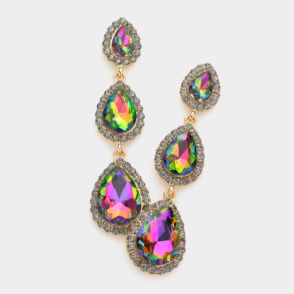 Multi-Color Triple Teardrop Pageant Earrings  | Prom Earrings | Evening Earrings