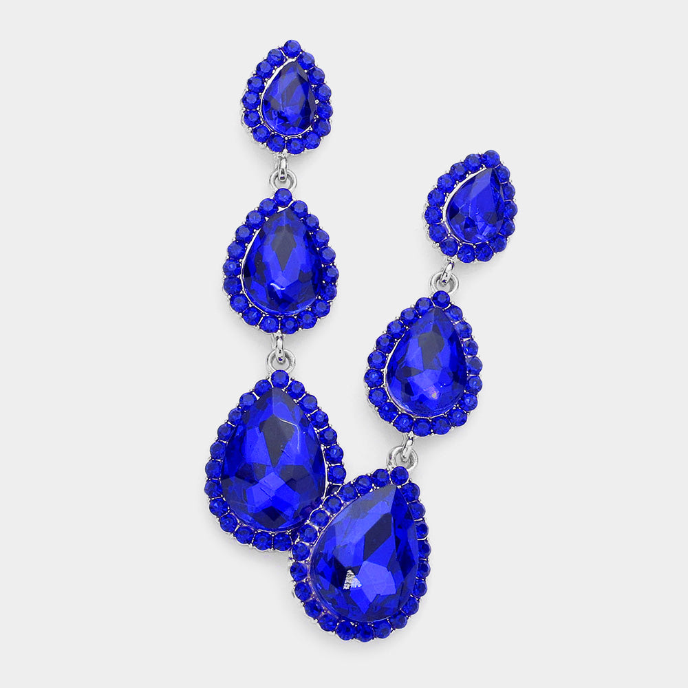 Sapphire Triple Teardrop Pageant Earrings  | Prom Earrings | Evening Earrings