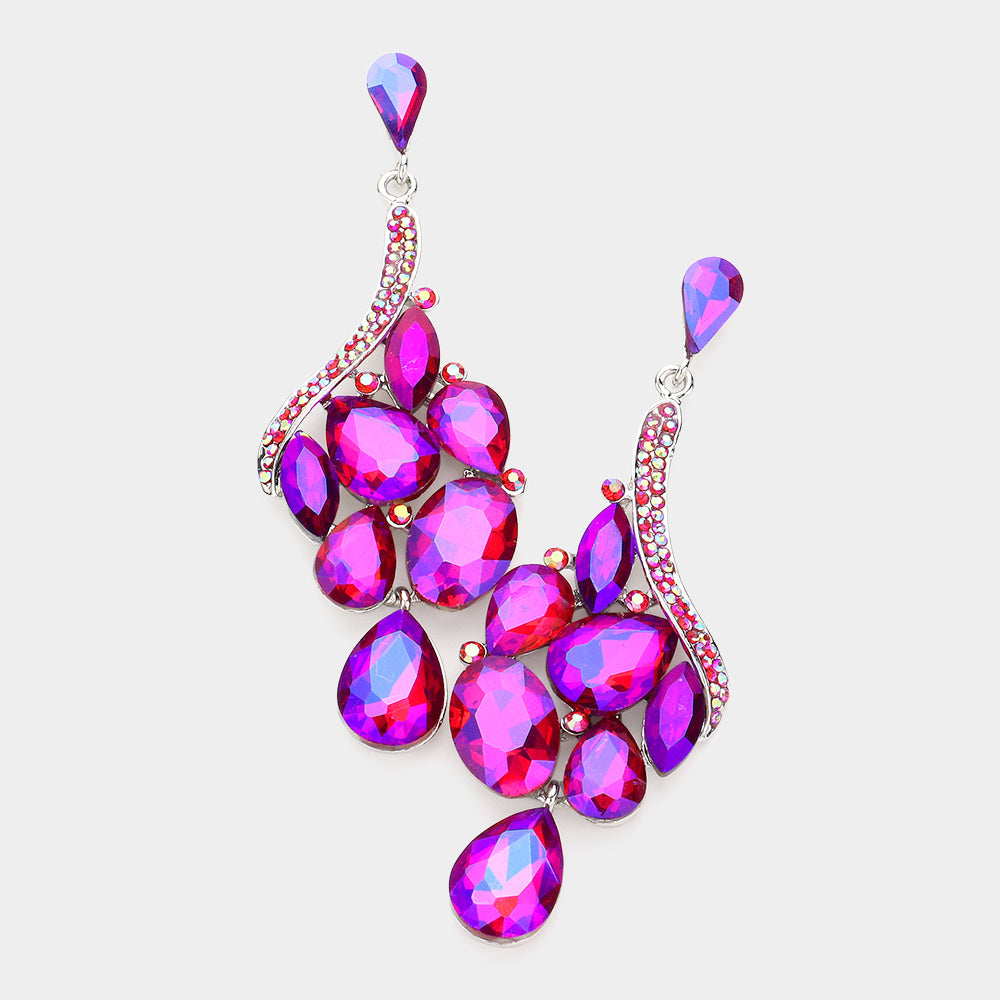 Red AB Crystal Multi Stone Cluster Dangle Pageant Earrings | Drop Earrings