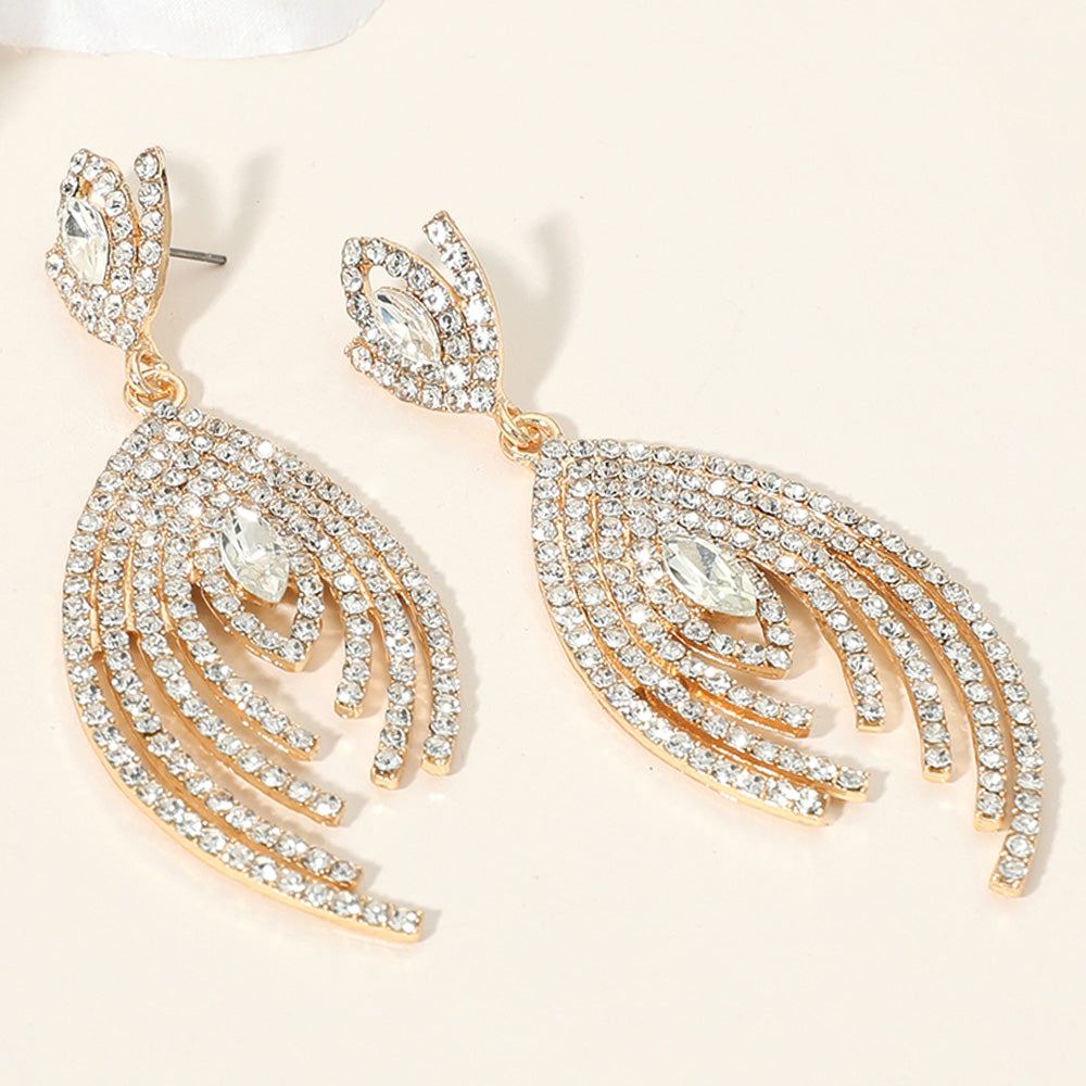 Clear Marquise and Rhinestone Chandelier Pageant Earrings on Gold | Clear Prom Earrings on Gold