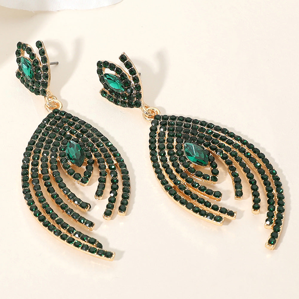 Emerald Marquise and Rhinestone Chandelier Pageant Earrings  | Green Prom Earrings