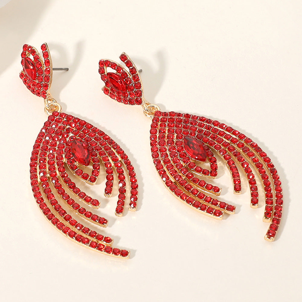 Red Marquise and Rhinestone Chandelier Pageant Earrings | Red Prom Earrings