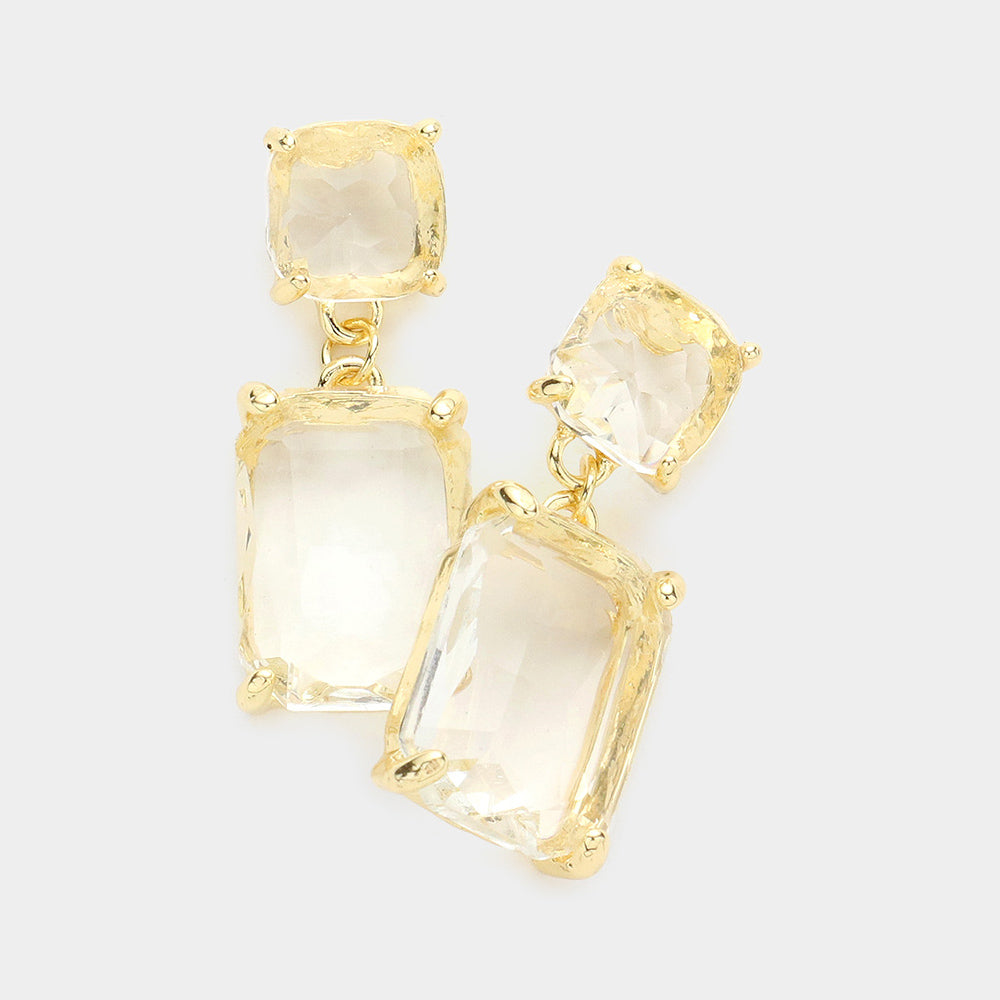 Gold Square Stone Dangle Pageant Earring | Interview Earrings