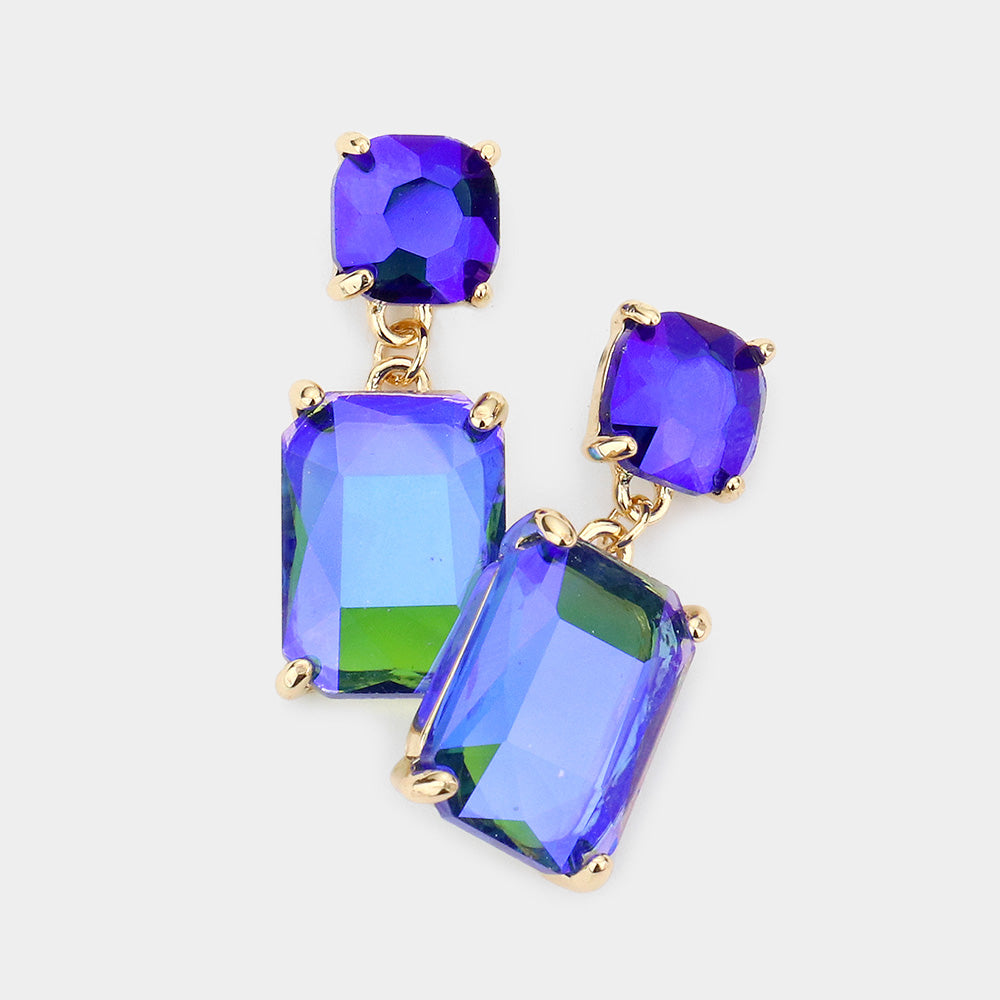 Royal AB Square Stone Dangle Pageant Earring | Interview Earrings