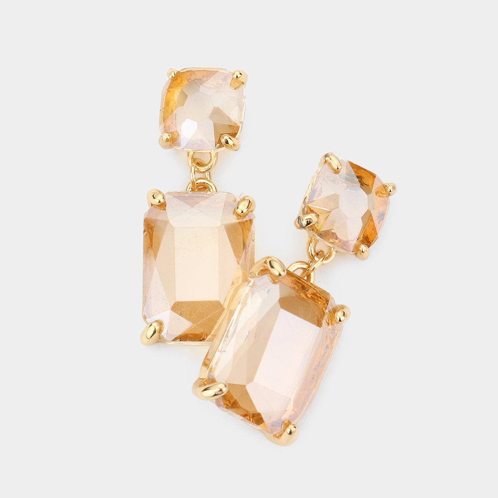 Light Topaz Square Stone Dangle Pageant Earring | Interview Earrings