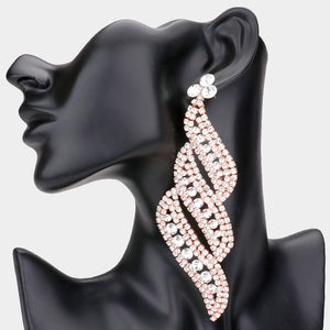 Long Crystal Statement Earrings on Rose Gold