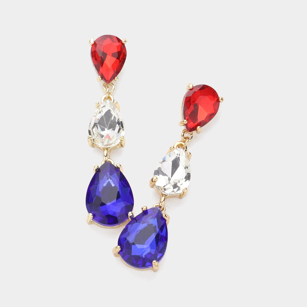 Multi-Color Triple Teardrop Dropdown Pageant Link Earrings | Multi-Color Dangle Earrings