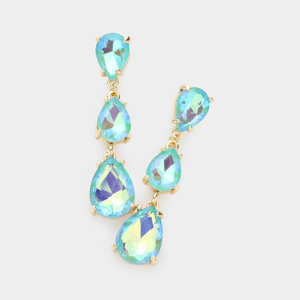 AB Mint Triple Teardrop Dropdown Pageant Link Earrings | AB Mint Dangle Earrings