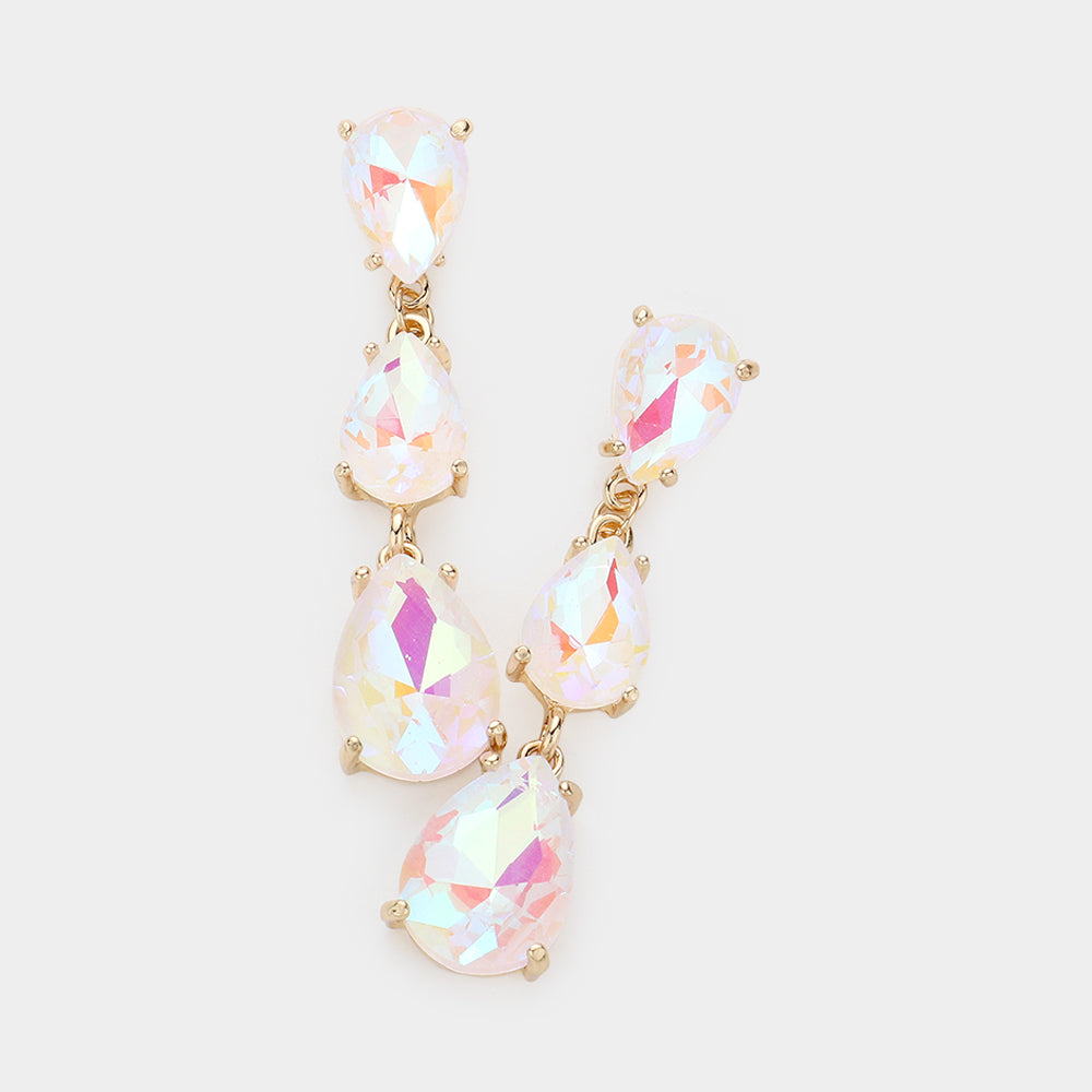 AB Pink Triple Teardrop Dropdown Pageant Link Earrings | AB Pink Dangle Earrings