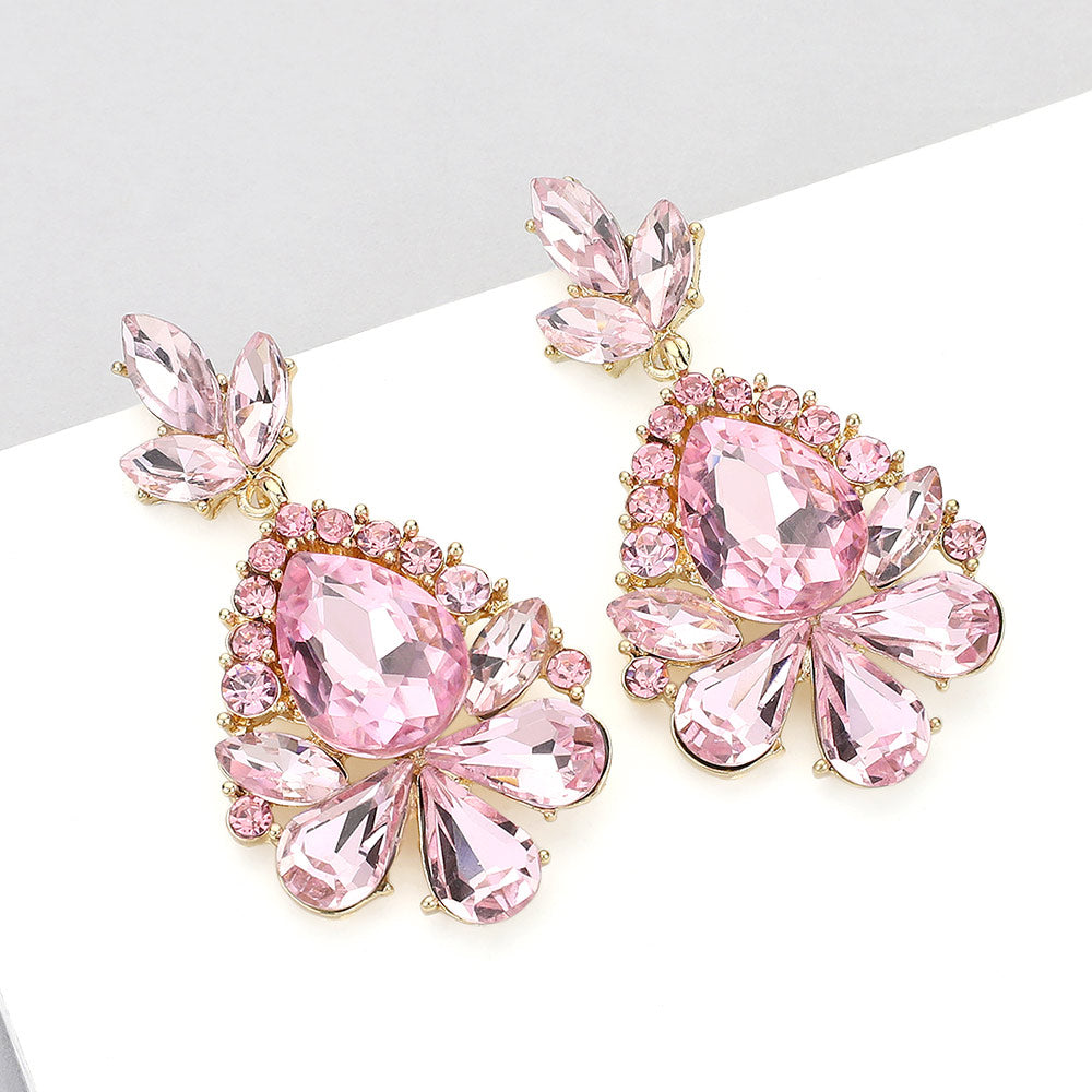 Little Girls Pink Crystal Pageant Earrings