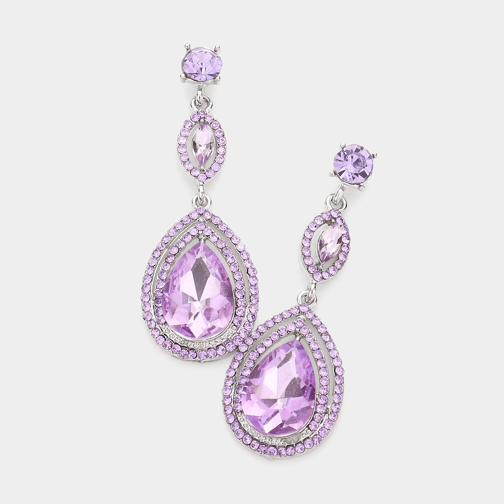 Double Teardrop Violet Crystal Earrings