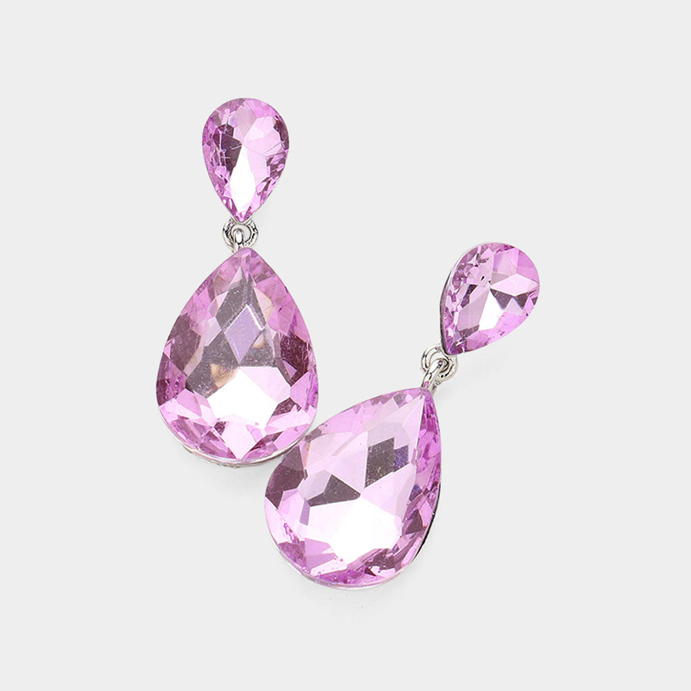 Little Girls Double Violet Crystal Teardrop Evening Earrings | 565113