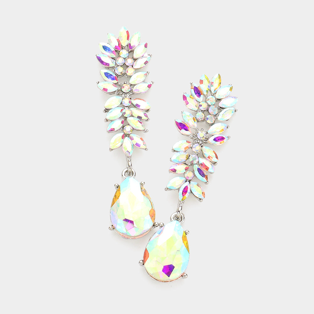 AB Crystal Stone Cluster Dangle Pageant Earrings | Prom Earrings