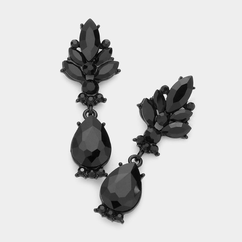 Jet Black Crystal Teardrop Dangle Earrings