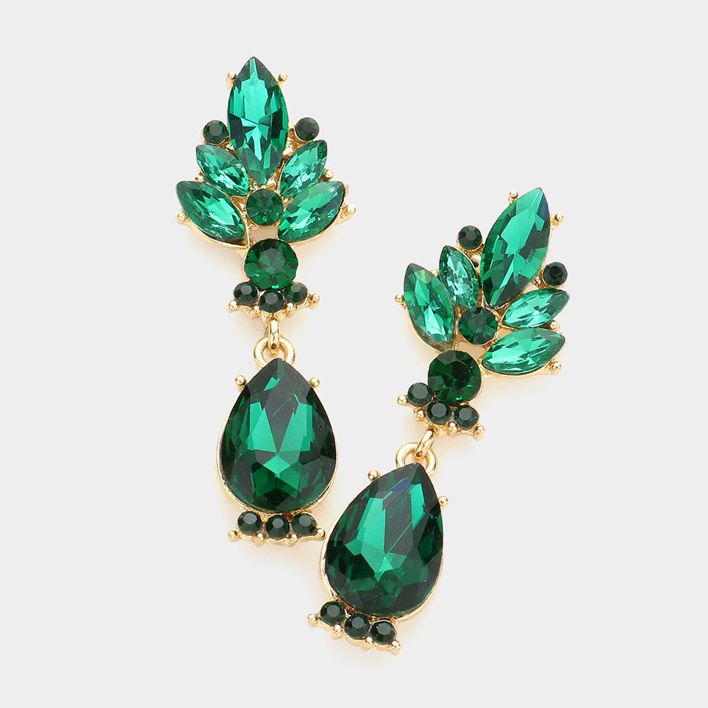 Emerald Crystal Teardrop Dangle Earrings