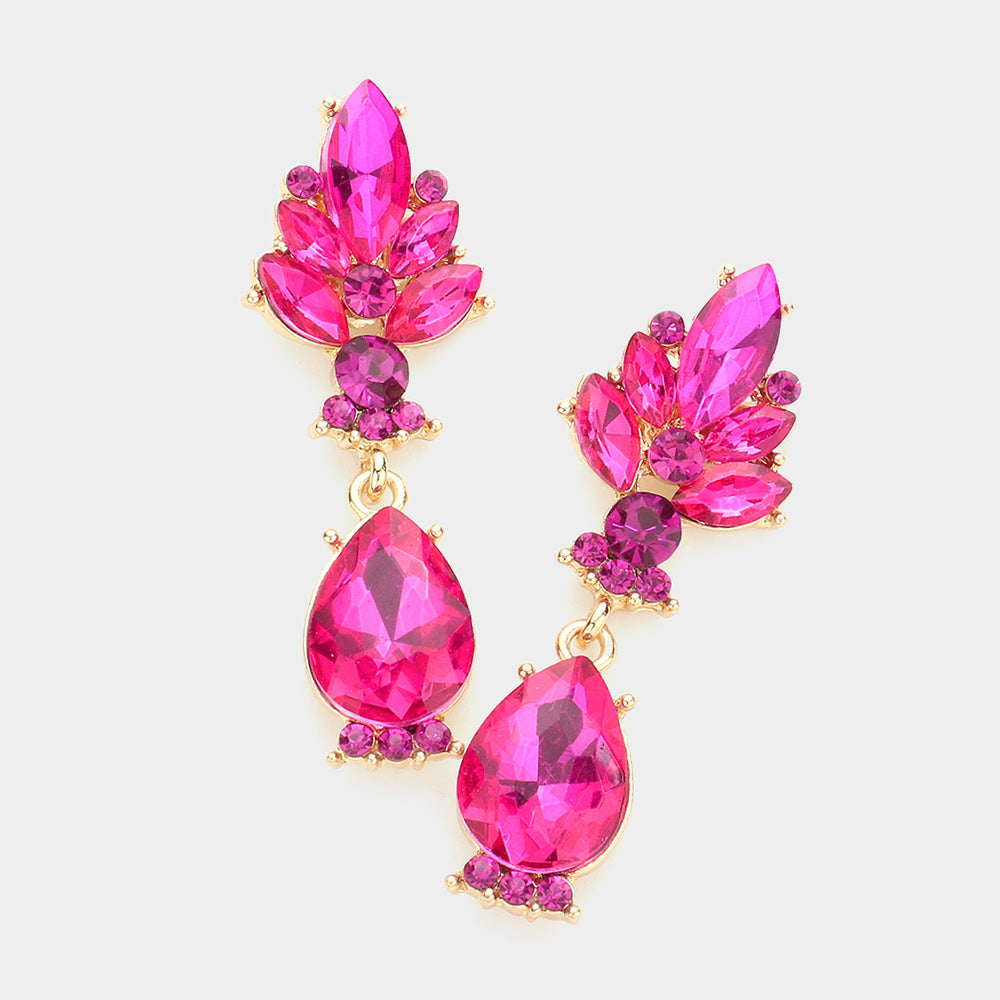 Fuchsia Crystal Teardrop Dangle Earrings | 602486