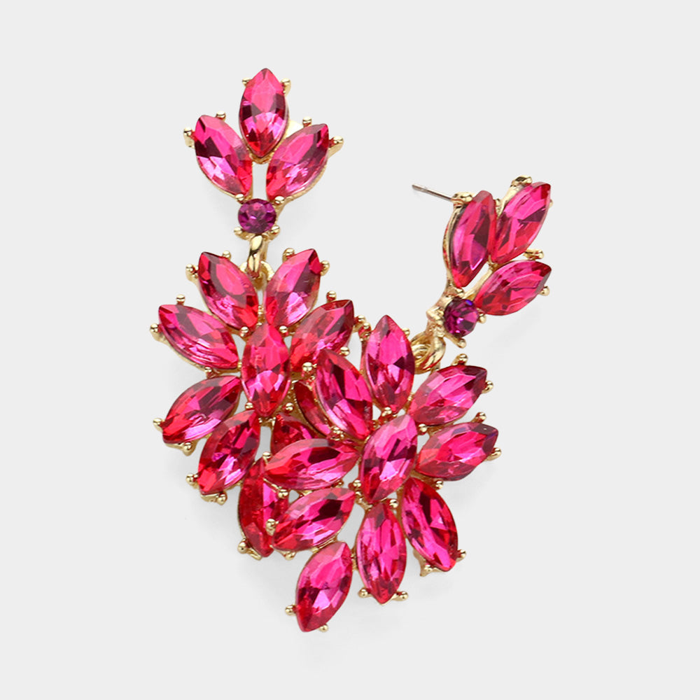 Fuchsia Marquise Stone Winged Pageant Earrings on Gold | Prom Earrings | Fashion Earrings