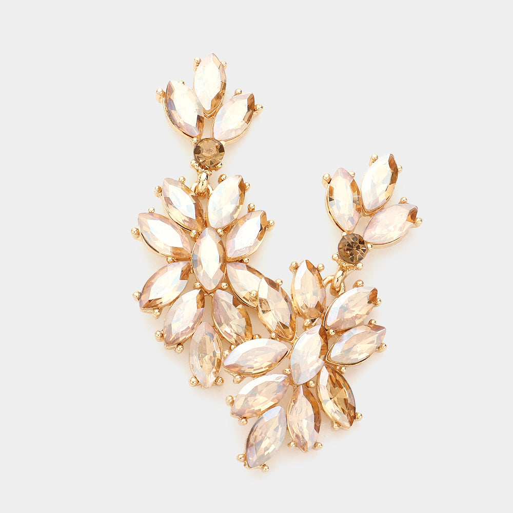 Topaz Crystal Oval Cluster Vine Pageant Earrings on Rose Gold