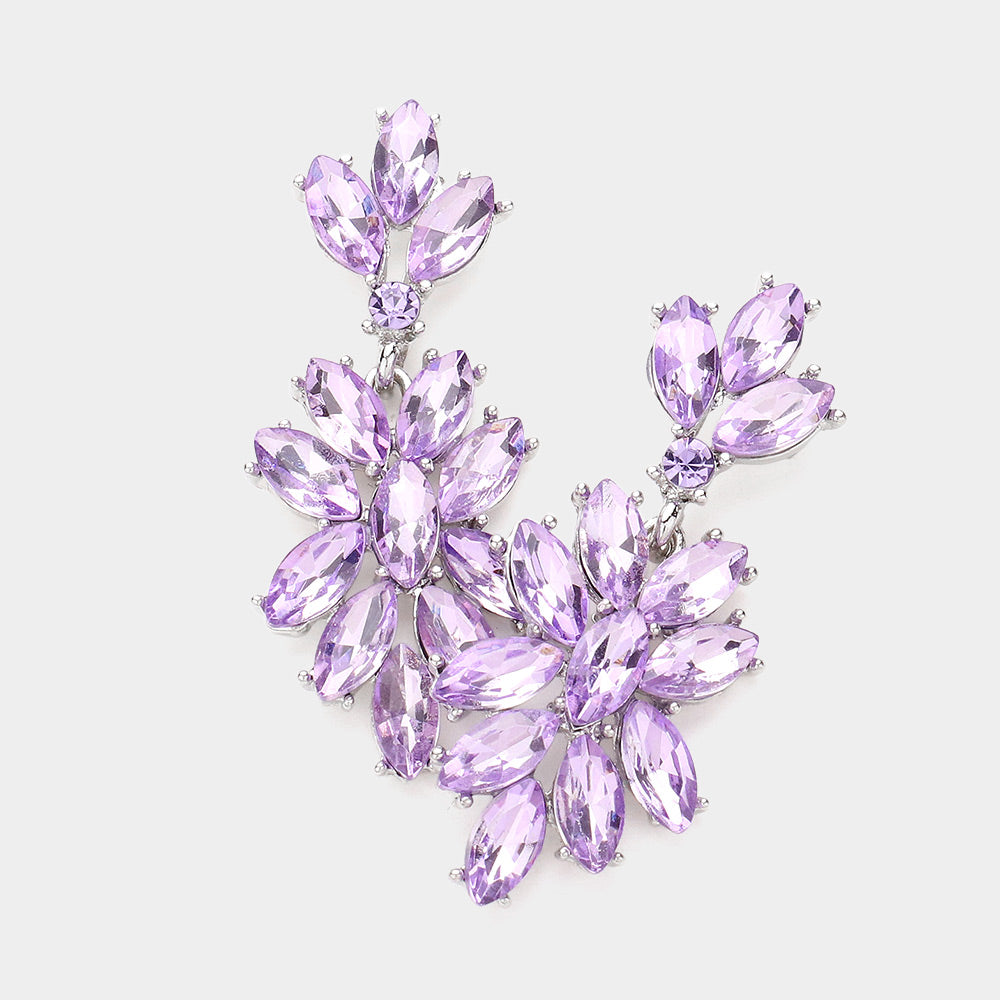 Violet Crystal Oval Cluster Vine Pageant Earrings