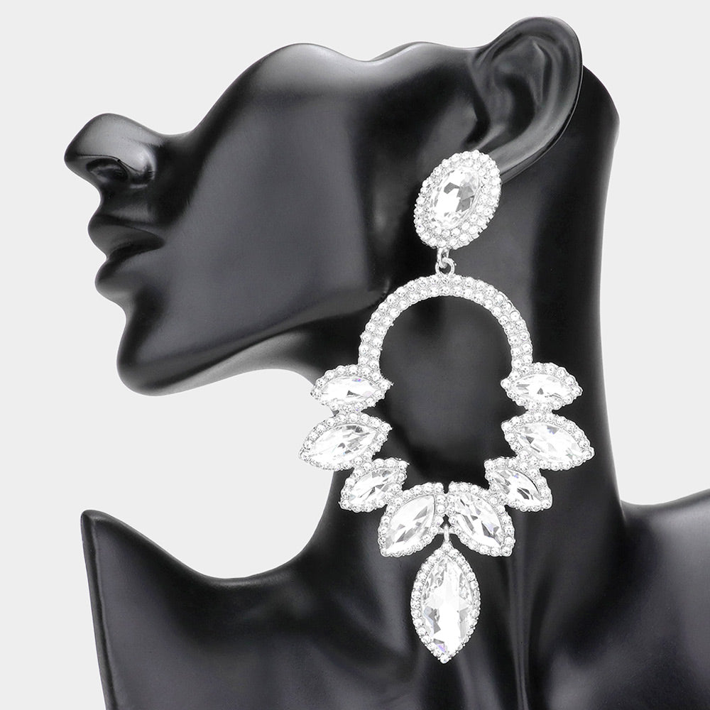 Large Clear Crystal Rhinestone Statement Pageant Earrings | 442144
