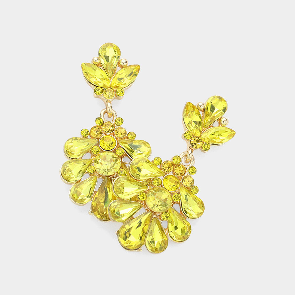 Little Girls Yellow Crystal Cluster Teardrop Pageant Earrings 