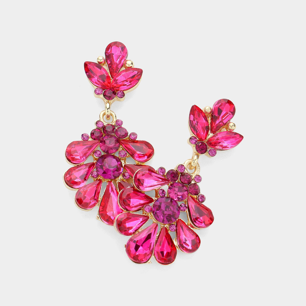 Little Girls Fuchsia Crystal Cluster Teardrop Pageant Earrings