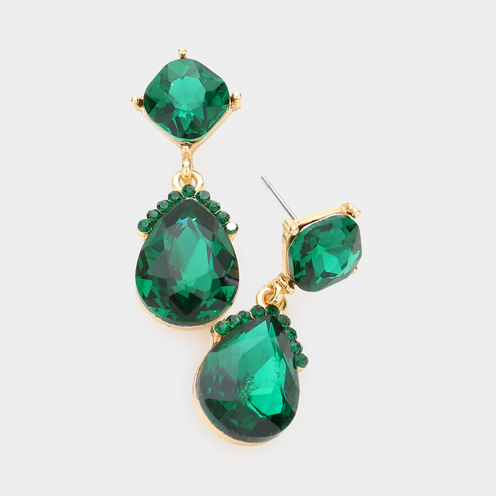 Small Emerald Multi Stone and Teardrop Dangle Pageant Earrings | Earrings for Little Girls