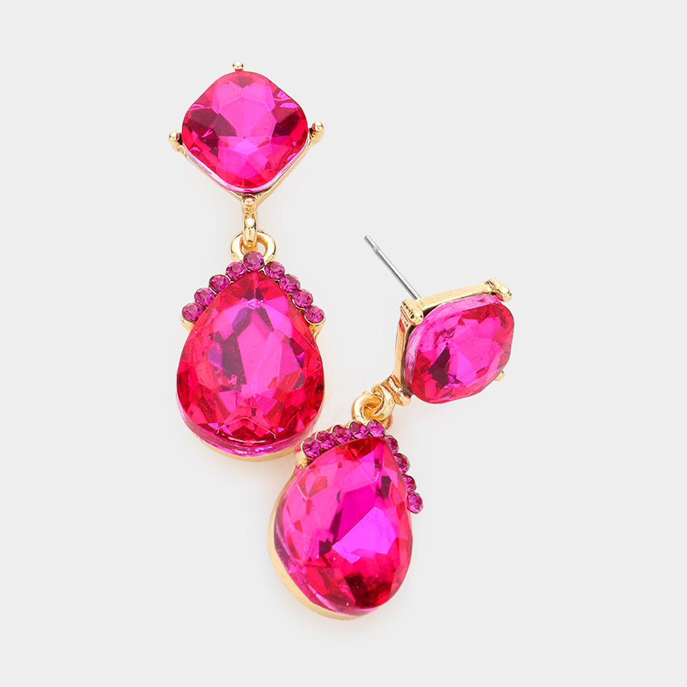 Small Fuchsia Multi Stone and Teardrop Dangle Pageant Earrings | Earrings for Little Girls