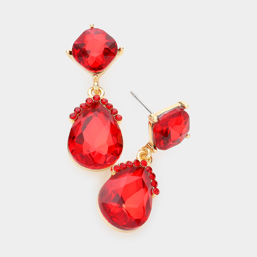 Small Red Multi Stone and Teardrop Dangle Pageant Earrings | Earrings for Little Girls