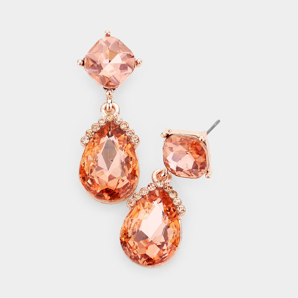 Small Peach Multi Stone and Teardrop Dangle Pageant Earrings | Earrings for Little Girls