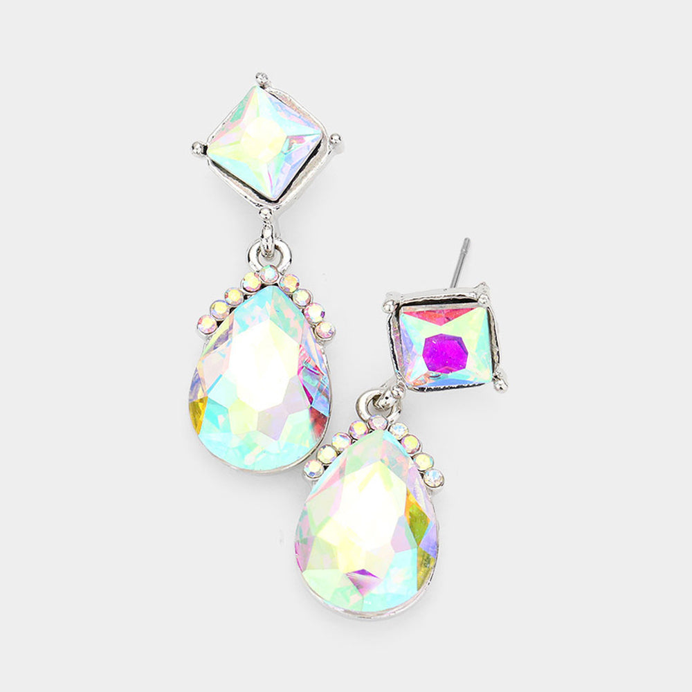 Small AB Multi Stone and Teardrop Dangle Pageant Earrings | Earrings for Little Girls