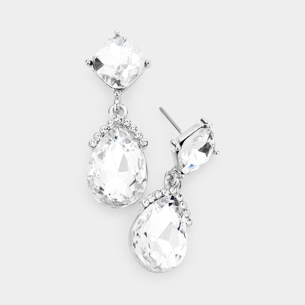 Small Clear Multi Stone and Teardrop Dangle Pageant Earrings | Earrings for Little Girls