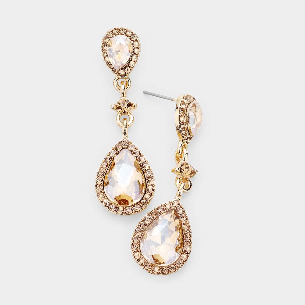 Double Light Topaz Teardrop Stone Dangle Pageant Earrings | Drop Earrings