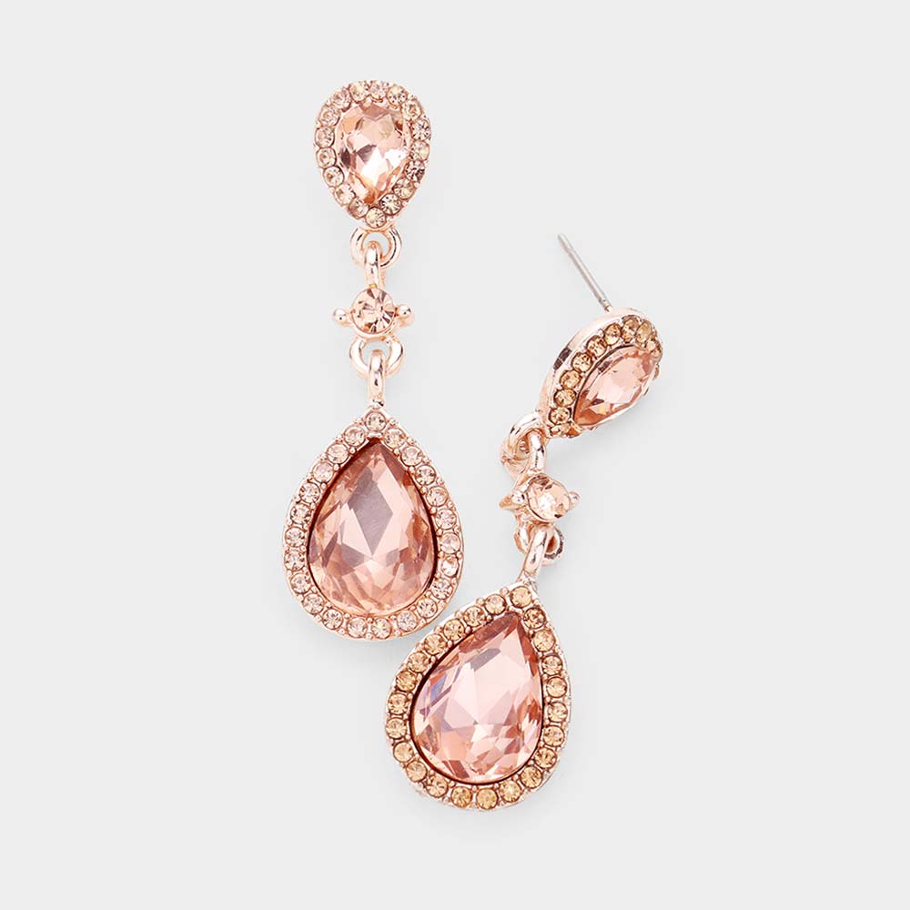 Double Peach Teardrop Stone Dangle Pageant Earrings | Drop Earrings |  478440