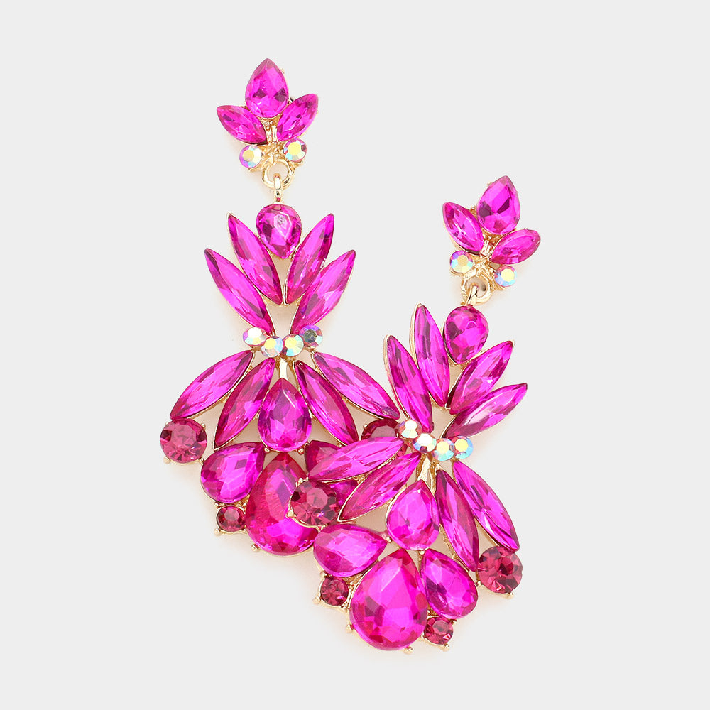 Fuchsia Crystal Floral Dangle Earrings