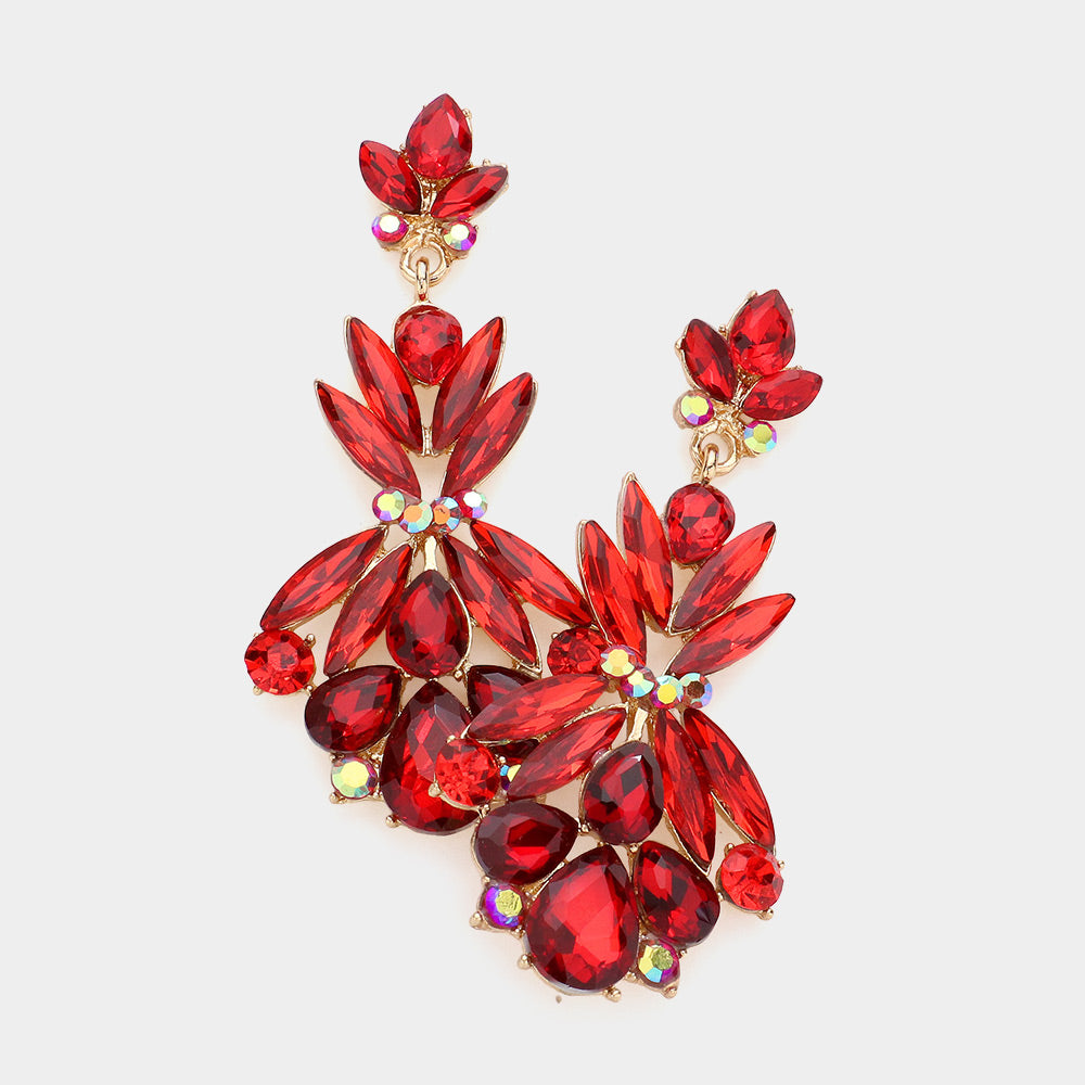 Red Crystal Floral Dangle Earrings