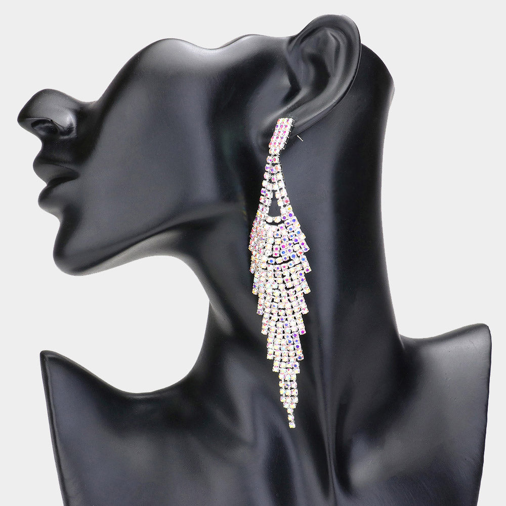 AB Rhinestone Pave Fringe Pageant Earrings | Homecoming Jewelry