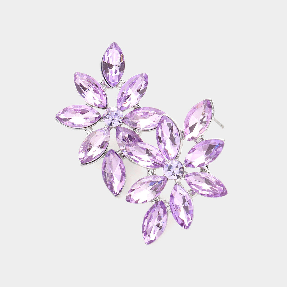 Violet Floral Marquise Stone Pageant Earrings  | Prom Earrings