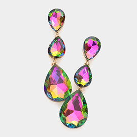 Multi-Color Crystal Triple Teardrop Earrings