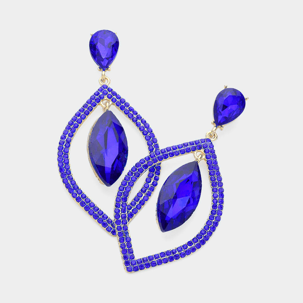 Sapphire Teardrop Marquise Stone in Open Circle Rhinestones Pageant Earrings | Headshot Earrings 