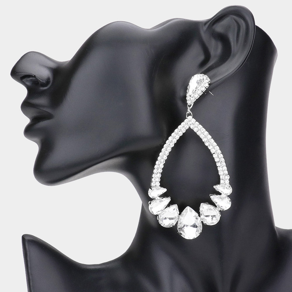 Clear Crystal Teardrop Stone Chandelier Pageant Earrings | Prom Earrings