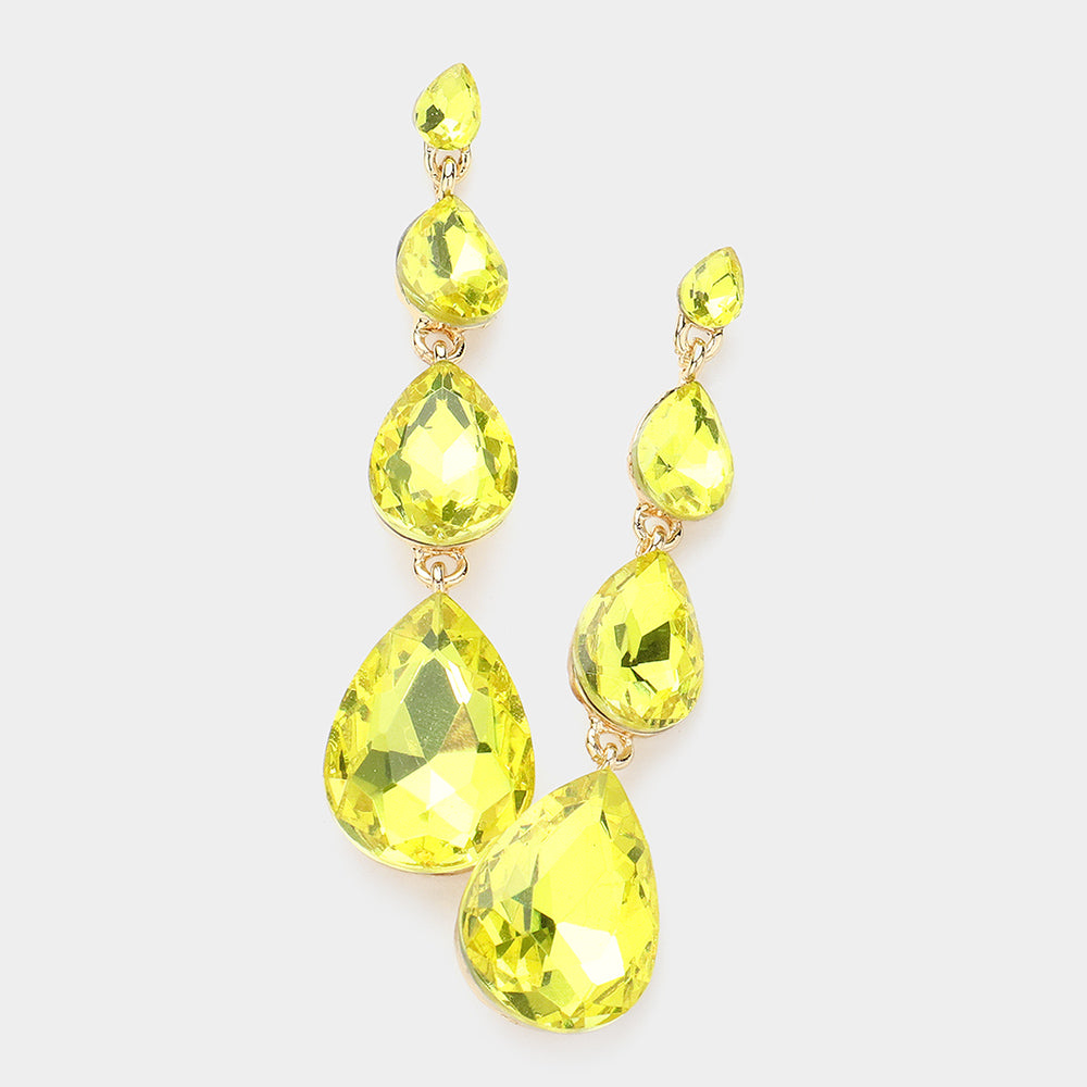 Multi Size Yellow Teardrop Dangle Pageant Earrings