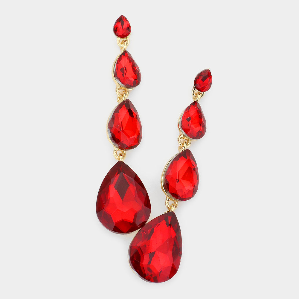 Multi Size Red Teardrop Dangle Pageant Earrings