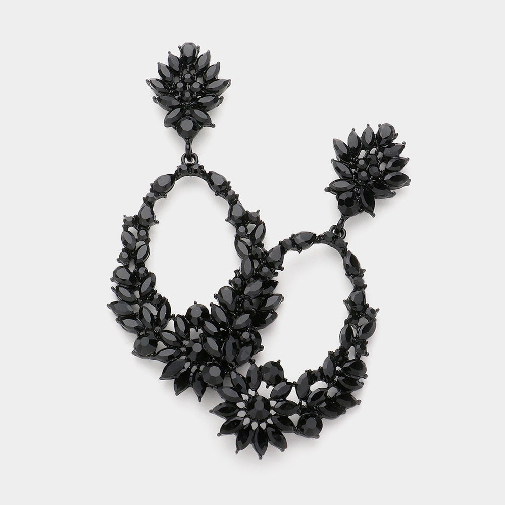 Black Marquise Stone Open Hole Dangle Pageant Earrings  | Statement Earrings