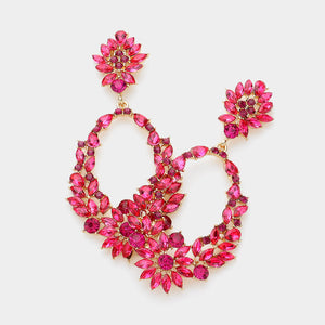 Fuchsia Marquise Stone Open Hole Dangle Pageant Earrings  | Statement Earrings