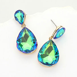 Green AB Crystal Double Teardrop Pageant Earrings for Little Girls