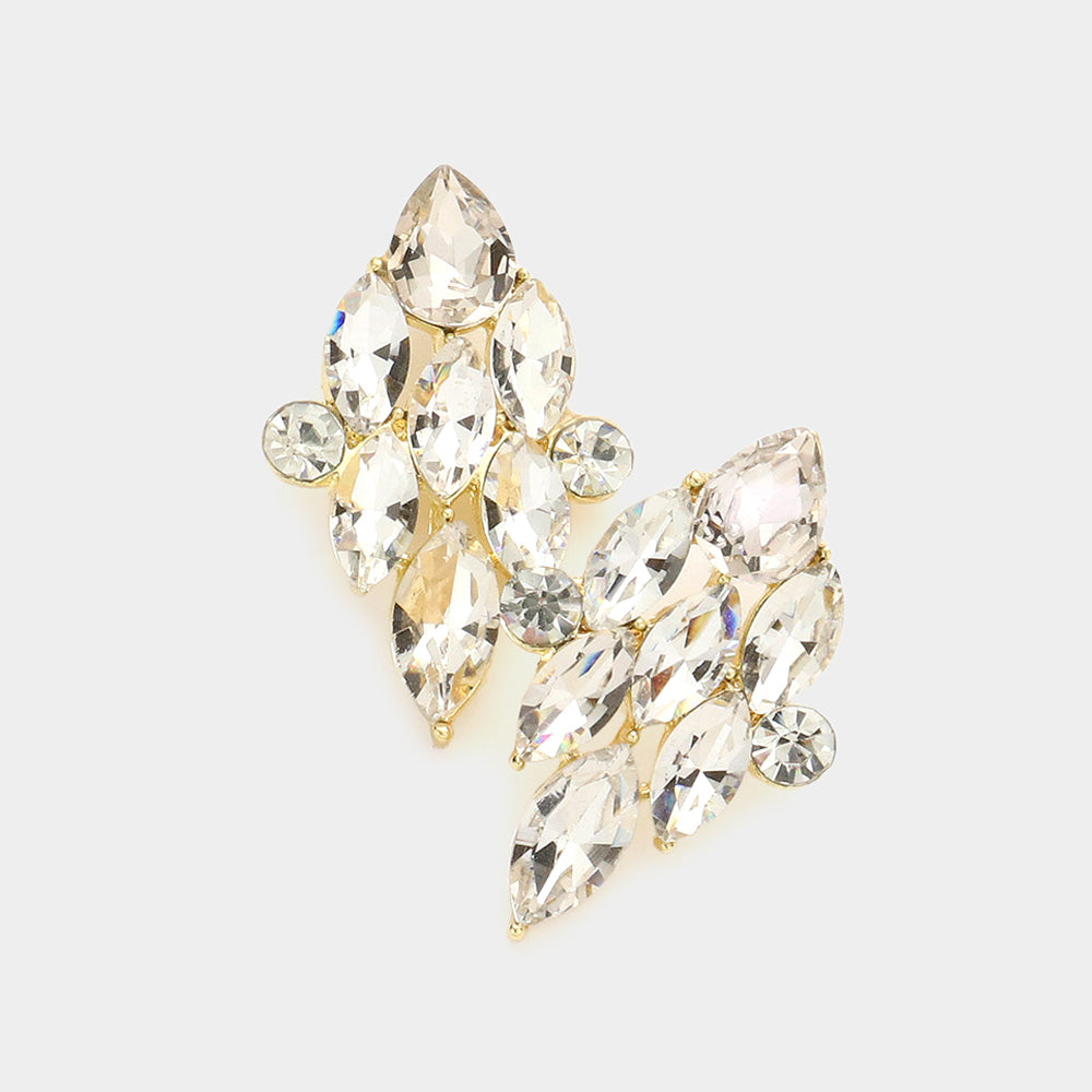 Clear Marquise Stone Cluster Pageant Earrings on Gold | Interview Earrings