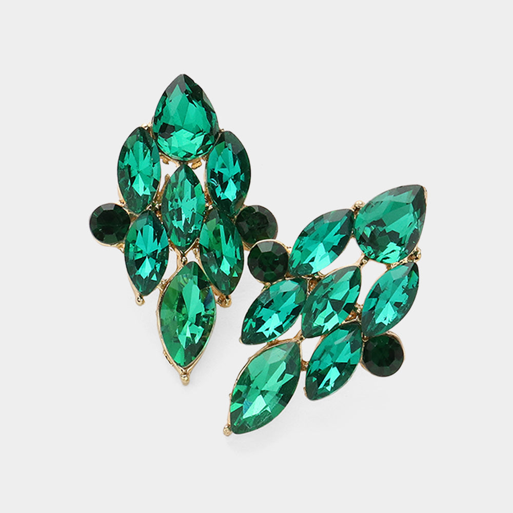 Emerald Marquise Stone Cluster Pageant Earrings | Interview Earrings